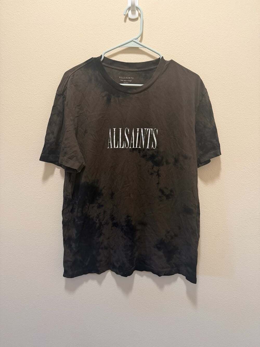 AllSaints Dropout Mic Tie Dye T-Shirt Relaxed Fit Small Black